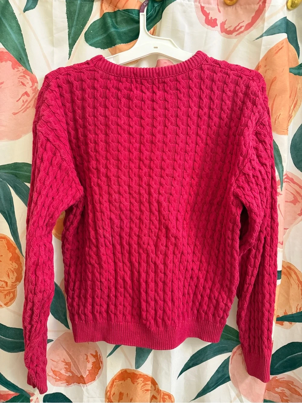 London Fog Vintage Cable Knit Crewneck Sweater - Fuchsia Pink